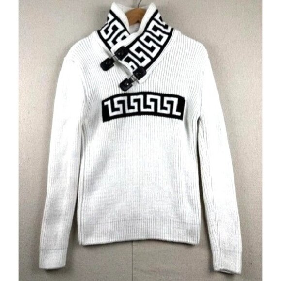 Young Republic White & Black Greek Key Design Wool Blend Men's Size M Sweater - Picture 1 of 11